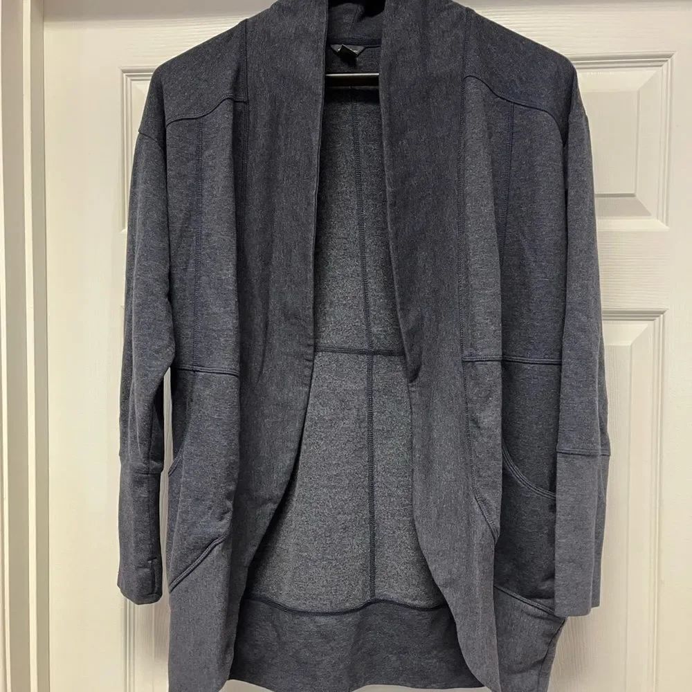 Eddie Bauer Camp Fleece Wrap Blue Cardigan sz M EUC